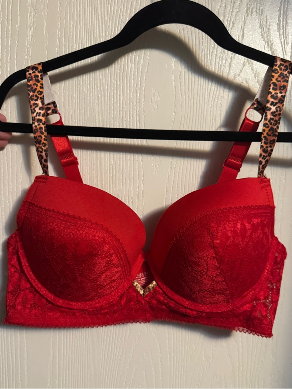 Cato Red Lace Push-Up Bra with Leopard Strap Accents
